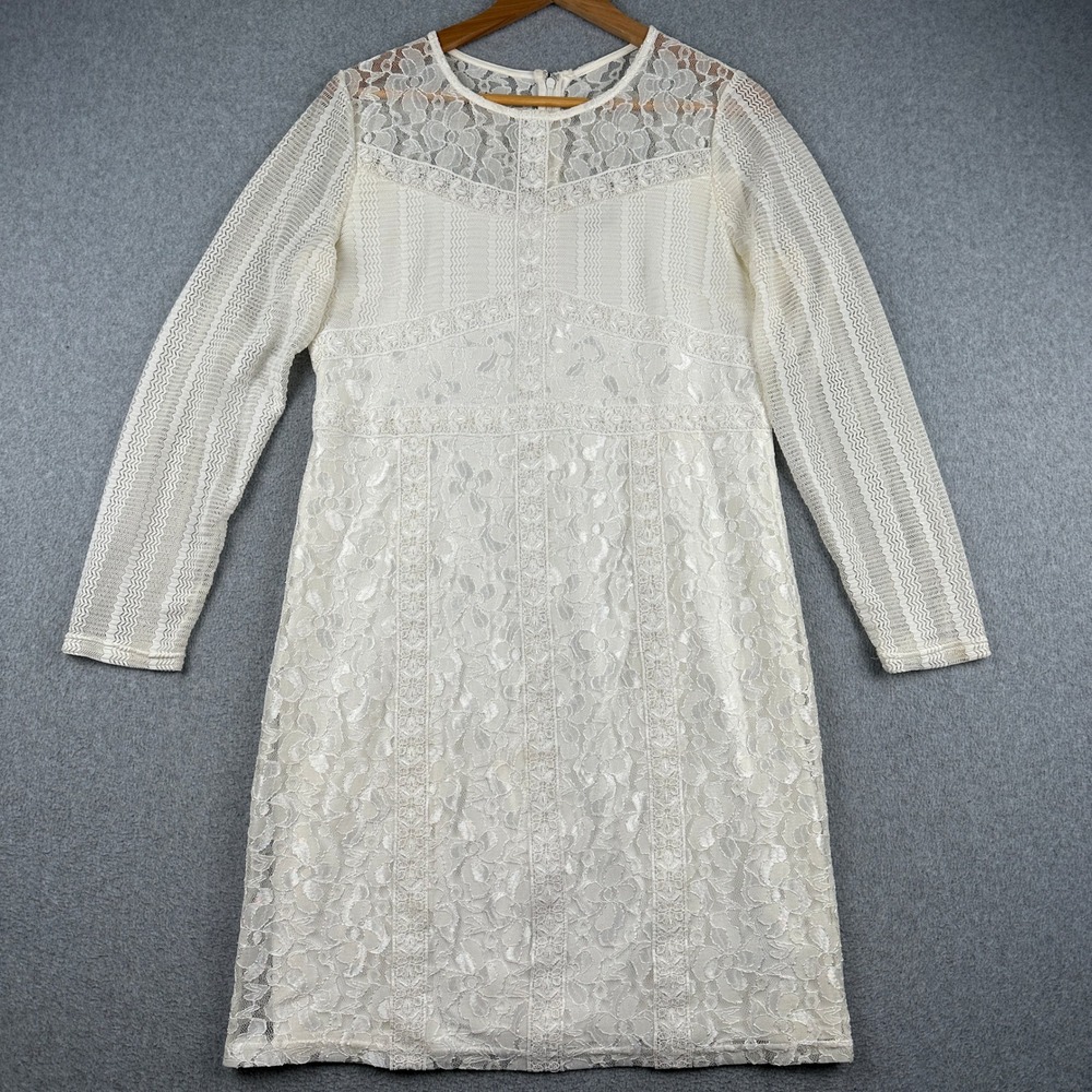 Splash Dress Womens 14 S16DRBURY-L Cream Floral Lace Long Sleeve Sheer Yoke